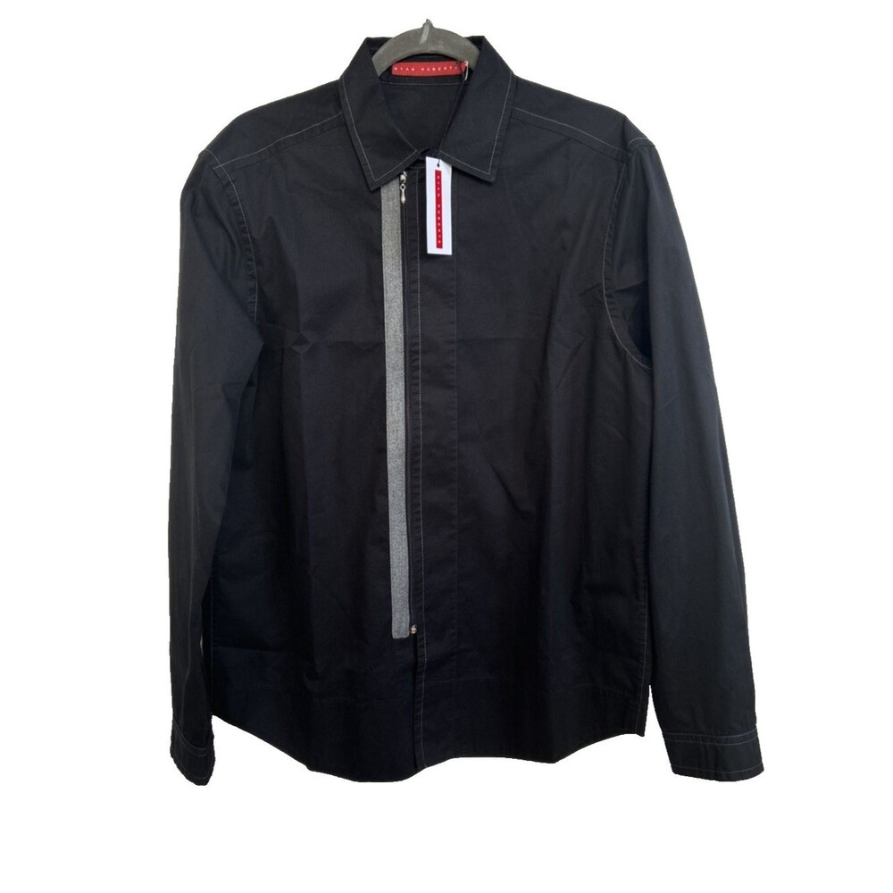 RYAN ROBERTS Los Angeles Black Full Zip Accent L/S Shirt Men's Size M NEW